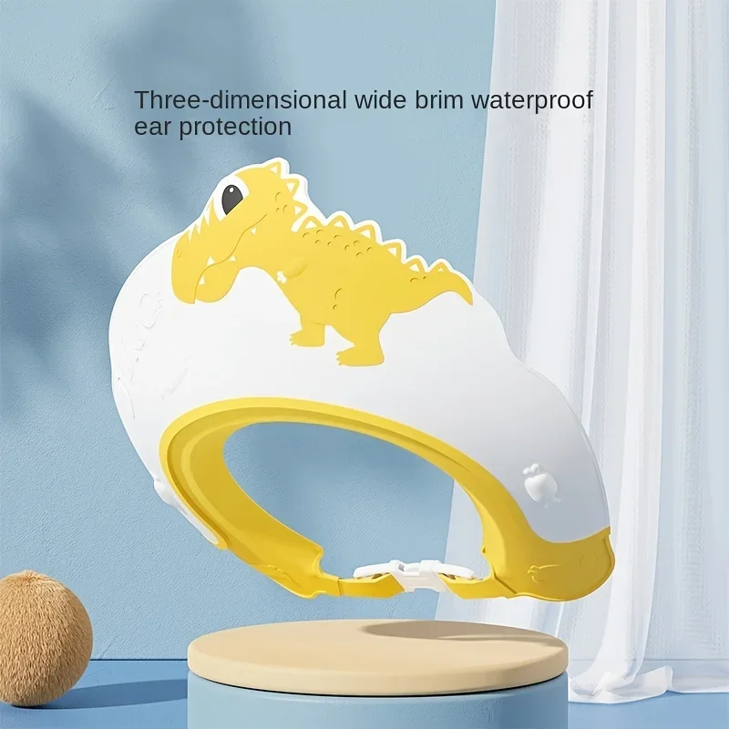 Bebê de borracha macia à prova dwaterproof água shampoo boné crianças shampoo artefato bebê shampoo boné protetores de ouvido ajustáveis padrão dinossauro