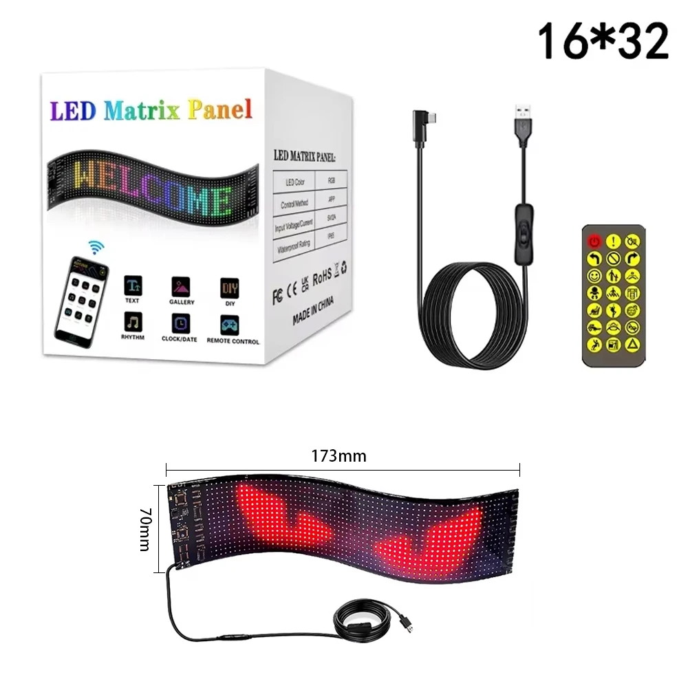 Wiscolor  Demon Eyes USB 5V  Ojos de Camión Led Display Señalización de Coche Animación Led Matrix Panel Bluetooth App Control Pantalla Flexible Programable Animación Led Luz de Coche