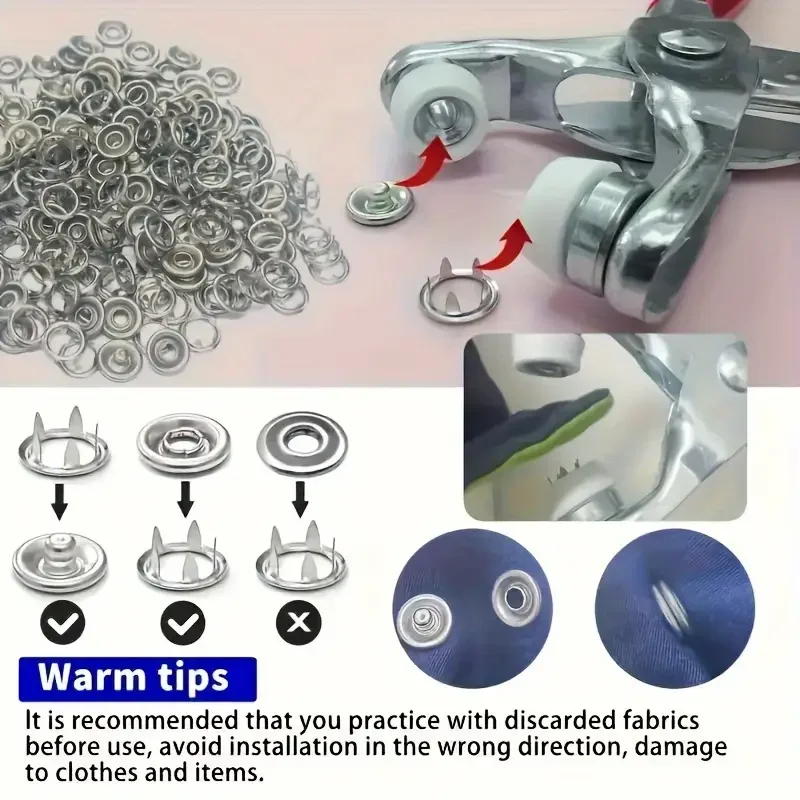 400 PCS PRONG แหวน 9.5 มม.หัวเข็มขัดปุ่มโลหะสีคีมปุ่ม Snap Claw DIY ชุดมือความดัน Plier Rivet BUCKLE เย็บเครื่องมือ
