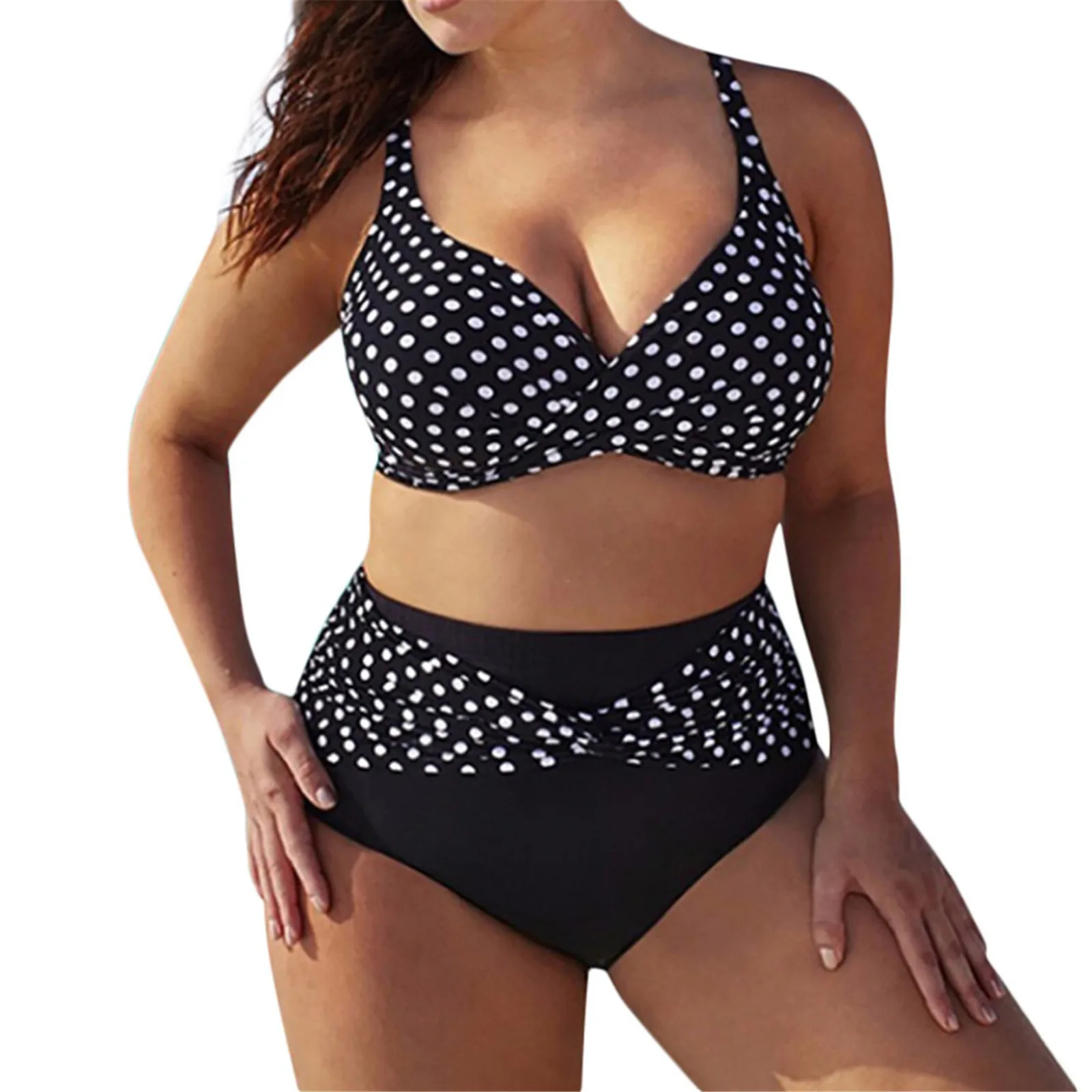 Vrouwen Tweedelige Bikini Badpak Y2k Polka Dot Print Jarretel Badmode Grote Maat Badpak Hawaiian Seaside Beach Badpak