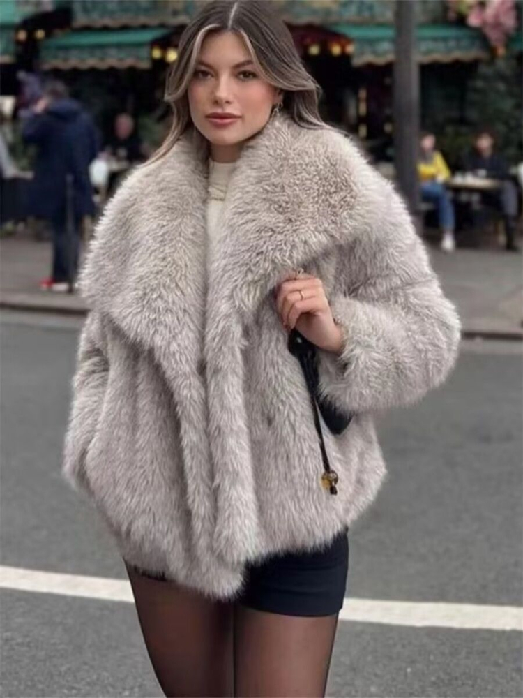 Casaco de pele feminino estilo curto moda imitação de cabelo de raposa casaco de pele inteira outono inverno nova jaqueta casual senhora