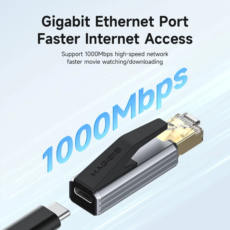Hagibis USB-C-auf-Ethernet-Adapter, 1 Gbit/s, Gigabit-USB-C-Buchse auf RJ45-Stecker, Netzwerkkonverter für MacBook Pro, iPhone 16 iPad, XPS