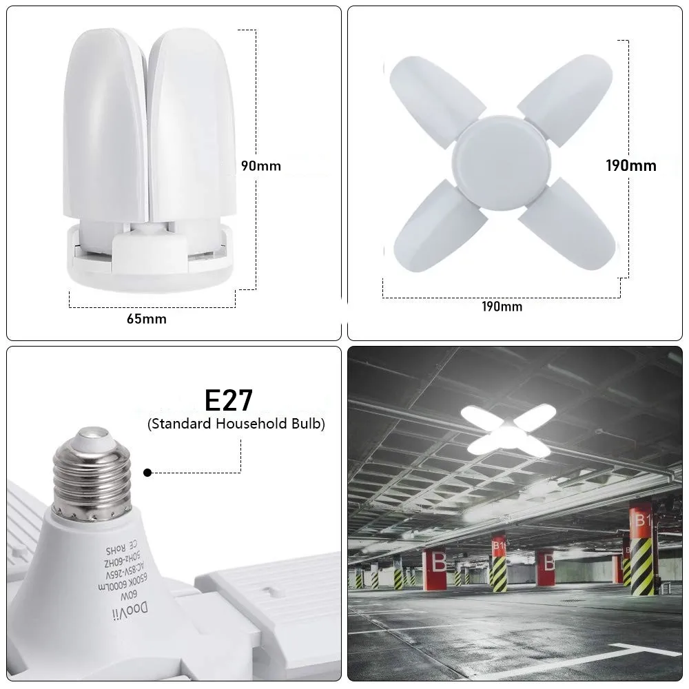 E27 28W LED Bulb Fan Blade Timing Lamp 220V 110V 360°Foldable Led Industrial Light Bulb Lamp For Home Ceiling Light Garage Light