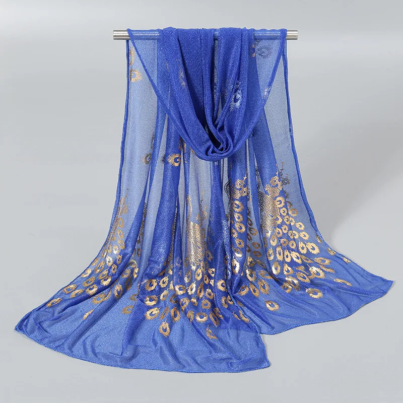 170cm * 60cm pavão bronzeamento cachecol elegante fino respirável xale feminino protetor solar à prova de vento cabeça envoltório viagem toalha de praia