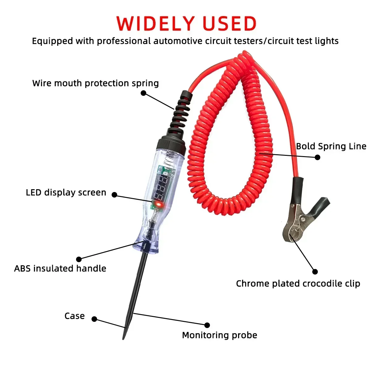 Probador de circuito de voltaje para coche camión Digital Led sonda larga pluma bombilla herramientas de diagnóstico de automóvil reparación de automóviles 6V 12V 24V 90V DC