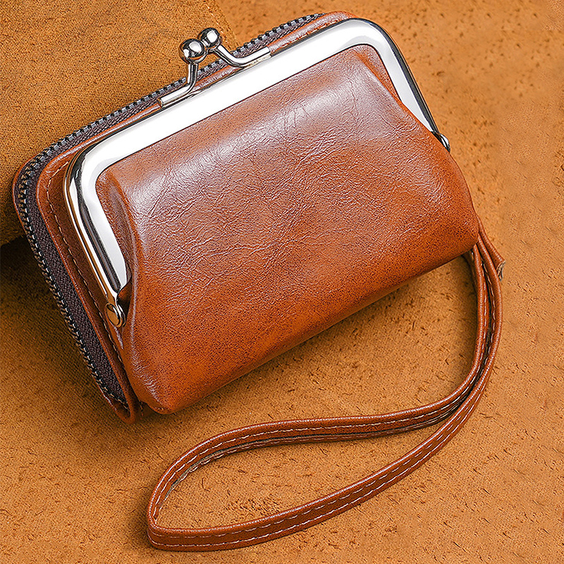 Women's Wallet Fashionableand Minimalist Wrist Strap Short Zero Wallet RetroVersatile LargeCapacity Multi Card Pocket Money Clip