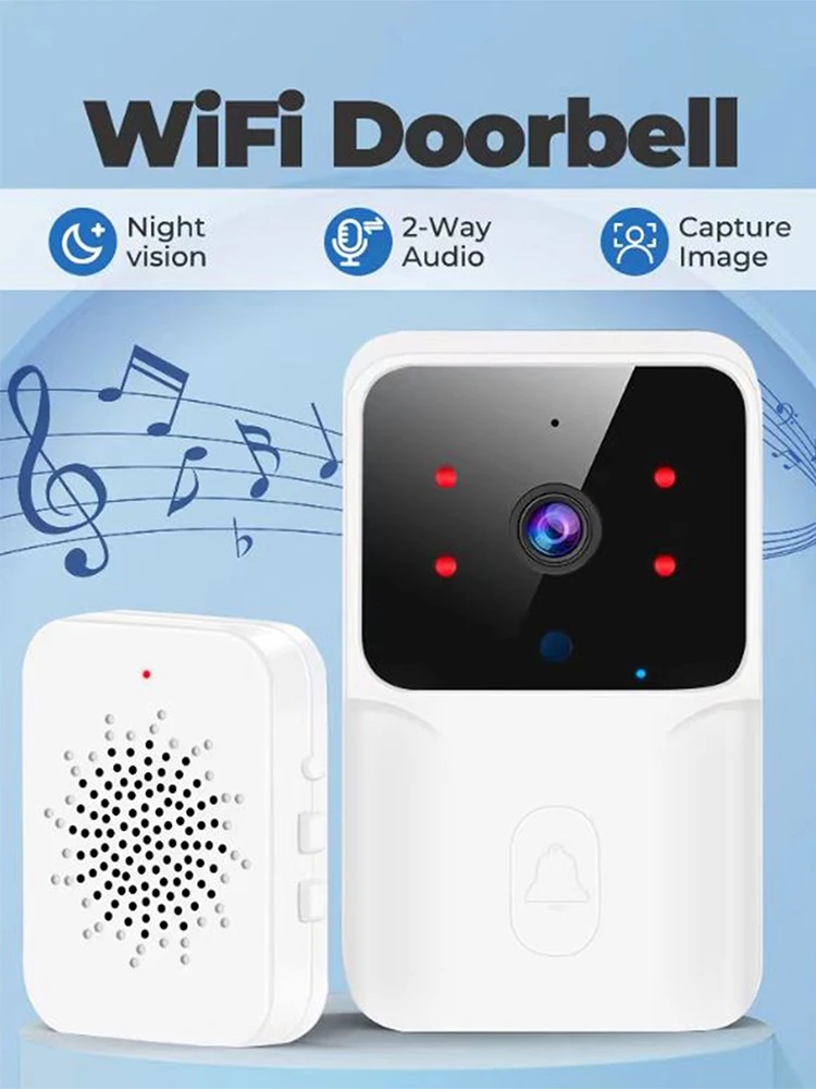 Timbre de vídeo con enlace WIFI de baja potencia, modelo recargable, timbre de visión nocturna, seguridad inteligente HD, 1 arrastre, 1 intercomunicador para el hogar
