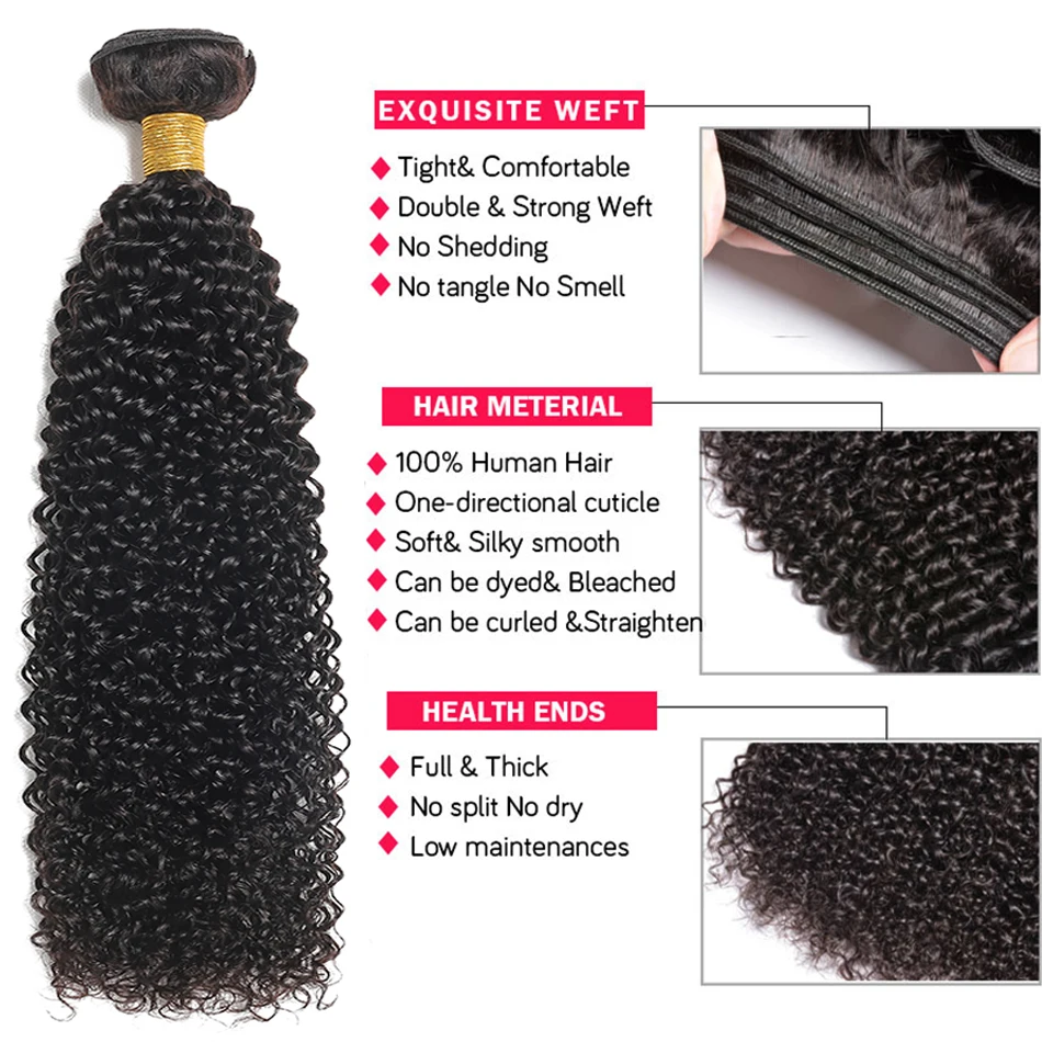 Mechones rizados Afro indios, 1/3/4 Uds., extensiones de cabello humano, cabello virgen sin procesar, 100% mechones de cabello humano postizo Jerry Curl