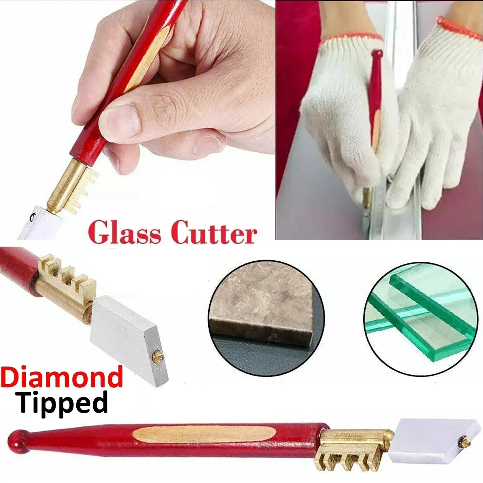 17mm Diamond Glass Cutter - Portable Heavy Duty Glass Cutting Tool with Sharp Knife for DIY Craft Professional Use