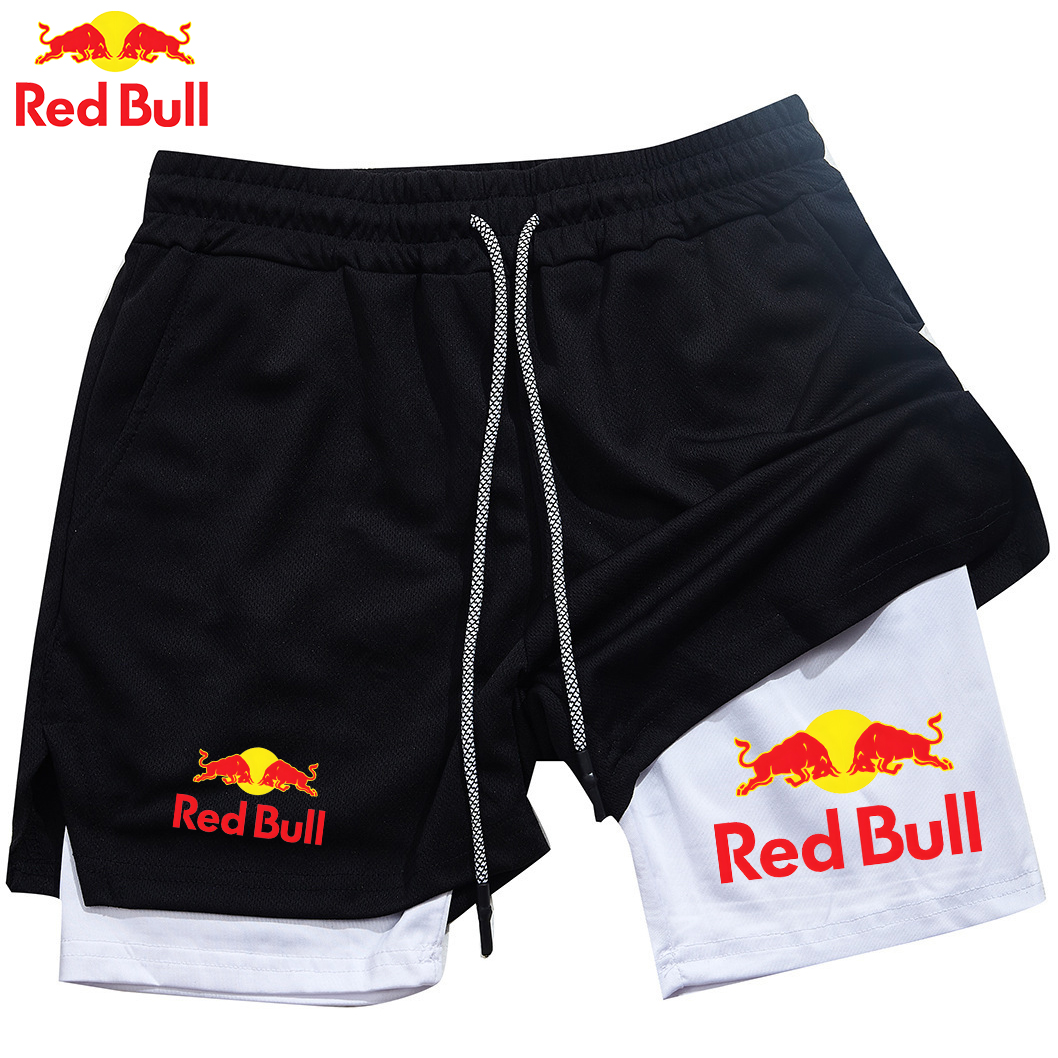 Red Bull 2-in-1-Sportshorts für Herren, lässig, schnell trocknend, doppellagig, atmungsaktiv, perfekt für Sommerlauf und Fitness