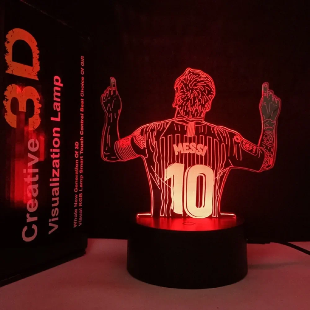 Luz noturna ilusão 3D Messi 7 cores / 16 cores gradientes interruptor de toque LED lâmpada de mesa com luz noturna (branco crackle)