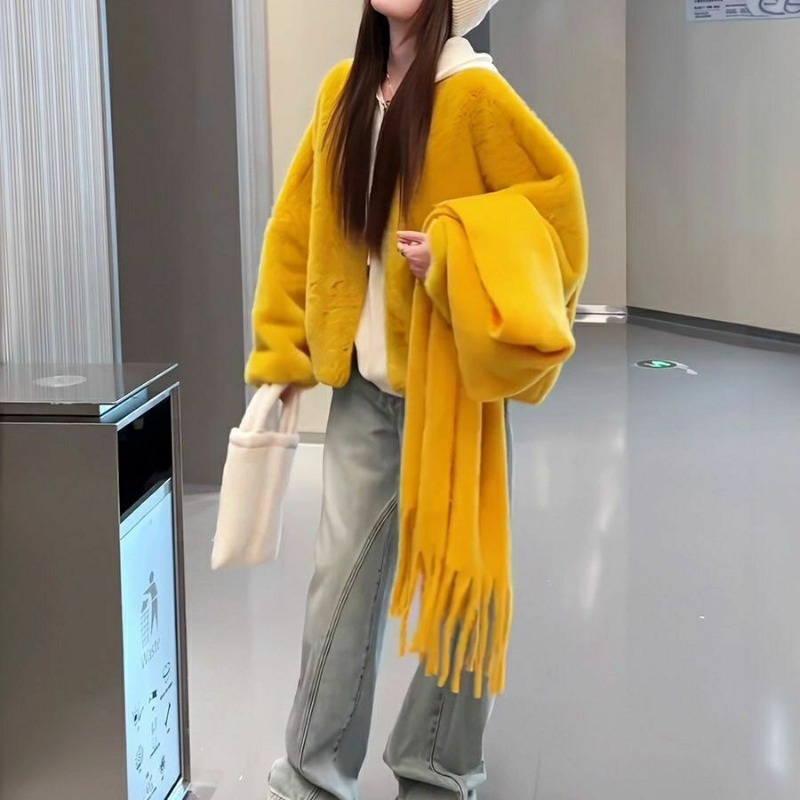 Damenmodelle, Fee, Winter, Herbst, Kunstpelz, V-Ausschnitt, Senior, einfach, locker, Freizeit, bequem, brandneue Elemente, Harajuku, vielseitig