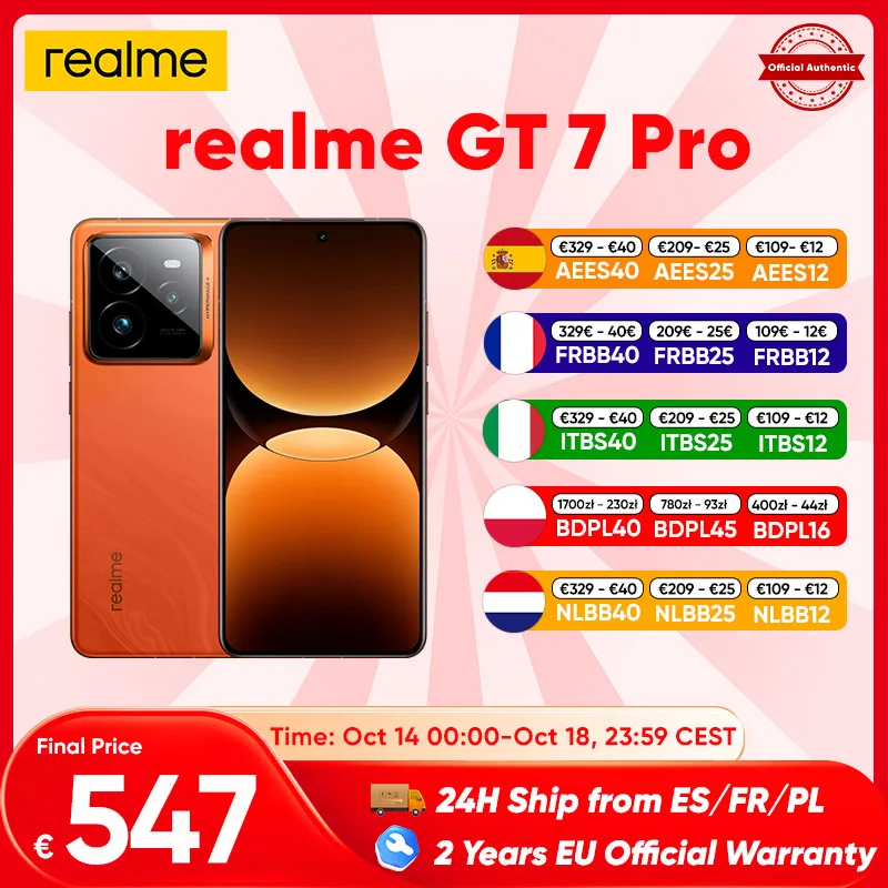 realme GT 7 Pro smartfon 5G wersja globalna Snapdragon 8 Elite 6.78 ''120Hz Eco OLED ekran 120W SUPERVOOC 50MP kamera NFC GPS