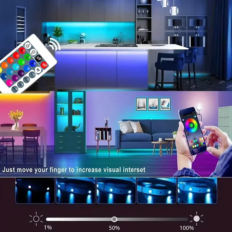 1-30M USB LED Strip Light RGB Nastro flessibile Nastro Sincronizzazione musicale APP Bluetooth Telecomando TV Retroilluminazione Sala giochi Decorazioni per feste