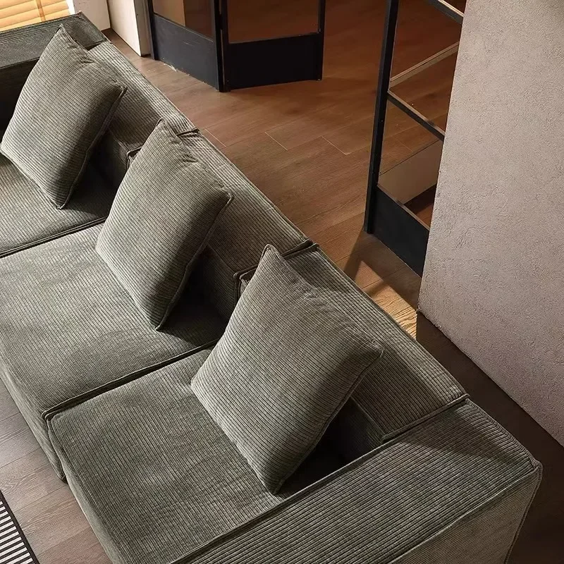 Compressed Sofa Fabric Vacuum Corduroy Tofu Block Sofa Combination Full Sponge Shaped Straight Sofa High Resilience Sponge