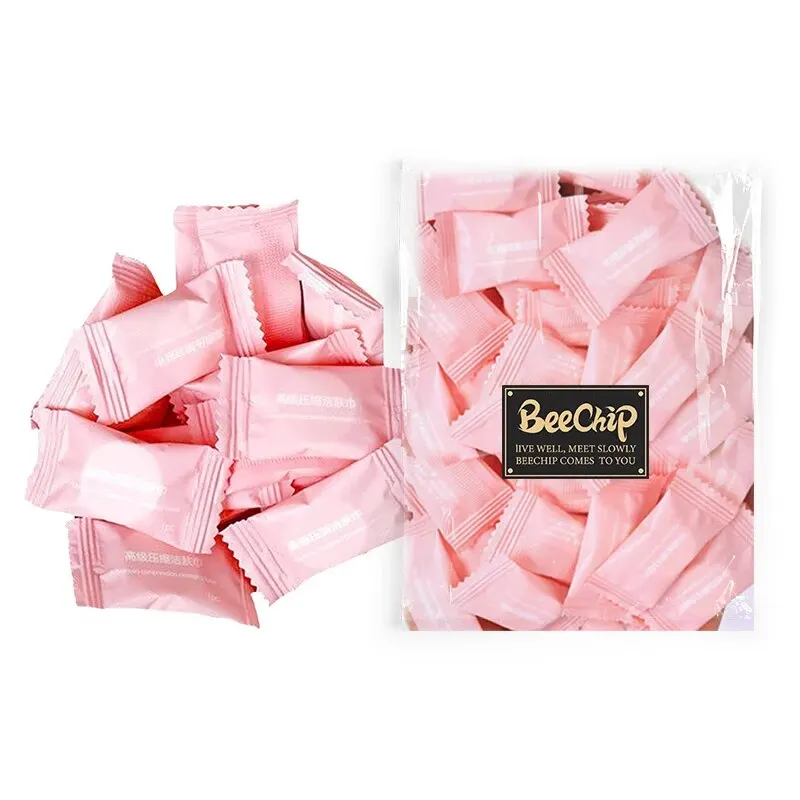 Toalha de limpeza de algodão descartável, Toalhas de viagem, Saco comprimido, Adequado para pele sensível, Face Pack, 50Pcs