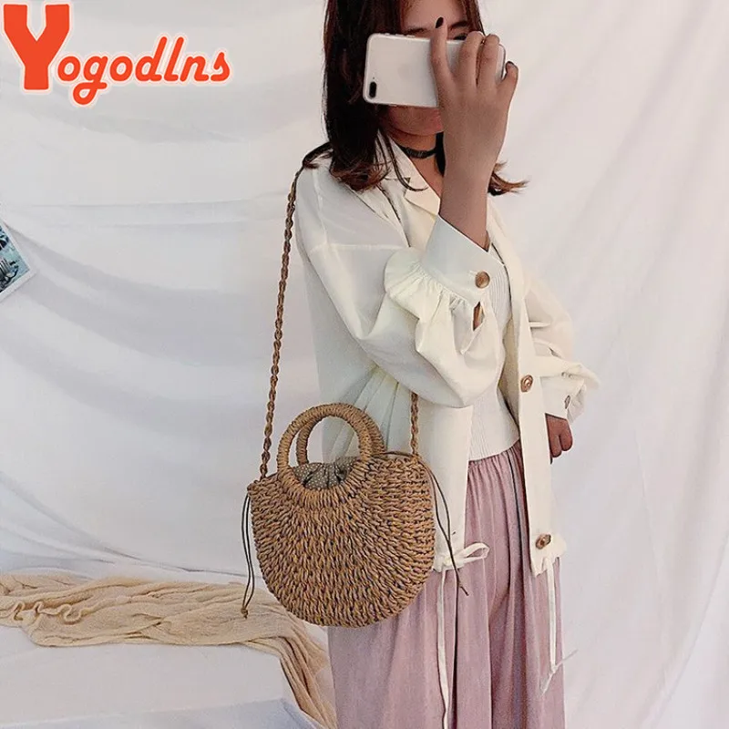 Yogodlns Borsa a tracolla intrecciata in rattan semicircolare fatta a mano Borse a tracolla a tracolla da donna estive Borsa da spiaggia piccola per ragazze Novità