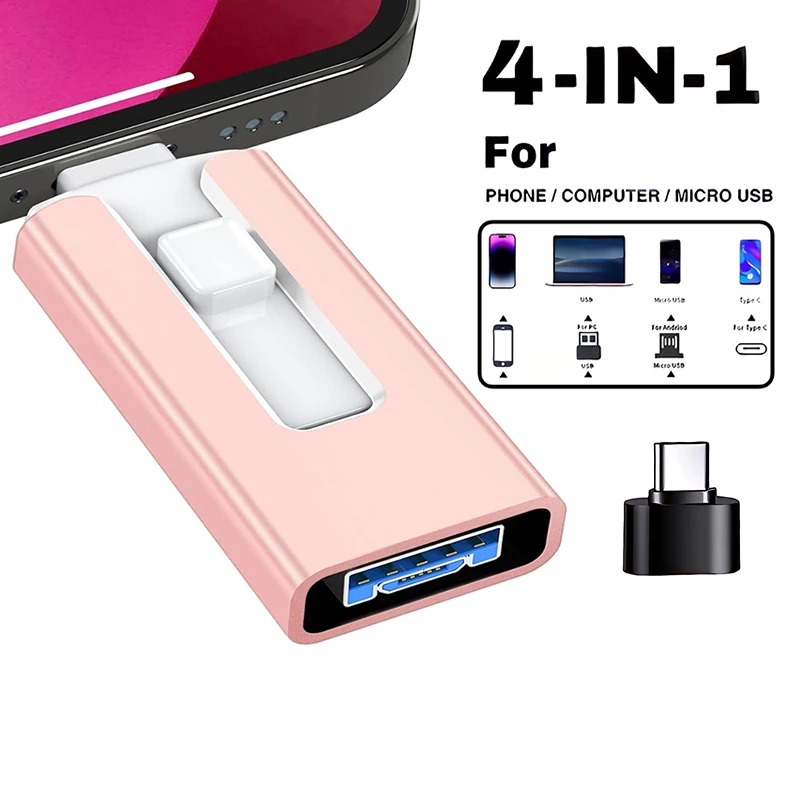 Unidad Falsh 4 en 1 OTG de 512GB para iPhone, unidad Flash USB 3,0, 2TB, 1T, Android TYPE-C, PenDrive, memoria Micro USB móvil, nueva