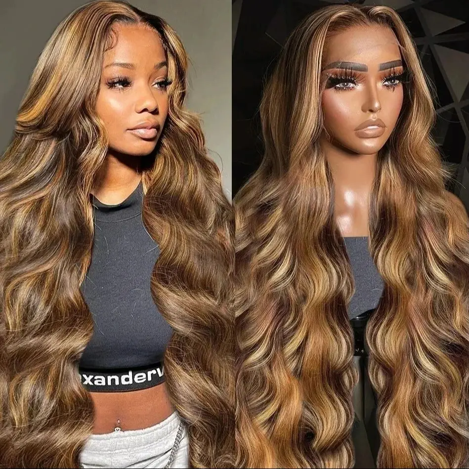 30 38 Inch Body Wave 13x4 Ombre Highlight HD Lace Frontal Wigs 13x6 4/27 Colored Wigs Lace Front Human Hair Wigs Transparent