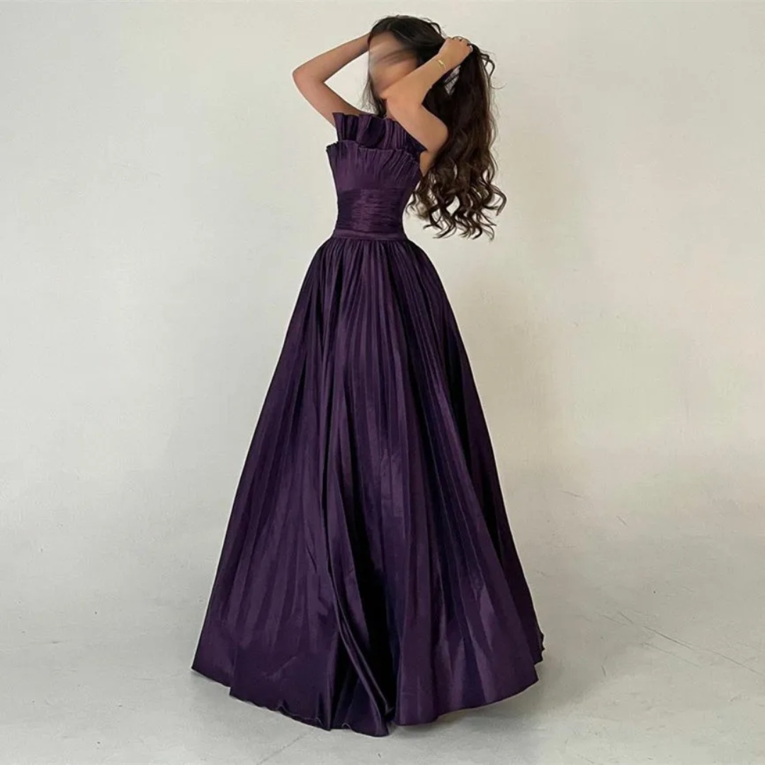 ปรับแต่ง Saudi Arabian ผู้หญิง Ball Strapless A-Line Mop ชุดอย่างเป็นทางการสีม่วงจีบซาตินสาวชุดบอล 2024