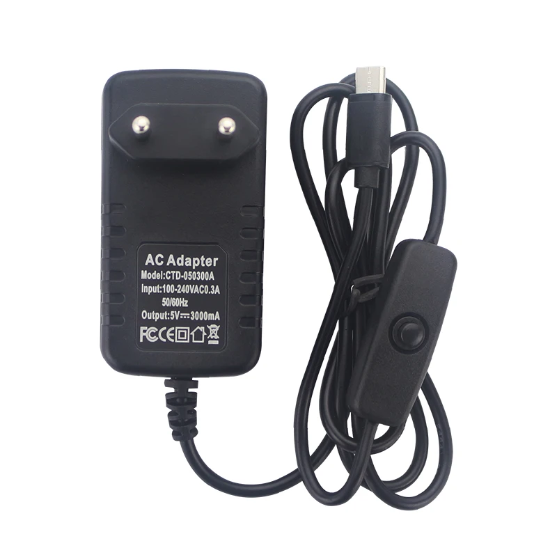 Fuente de alimentación Raspberry Pi 4, 5V, 3A, puerto USB tipo C, adaptador de corriente de 100-240V para cargador Pi 4 Orange Pi 3B OPI Zero 3