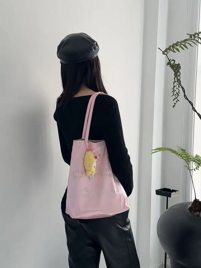 2025 Hot Diamond Shoulder Bag with Silk Surface Cute and High End Tote Versatile Handheld for Girls Large Capacity