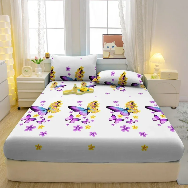 Borboleta impressa fosco cabido folha, tampa do quarto, cama moderna simples, excluindo fronhas, 1