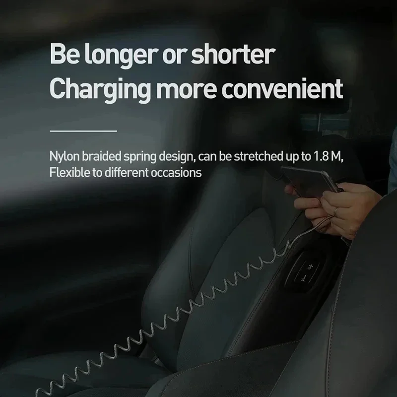 For Apple 30W USB Fast Car Charger Cable For iPhone 14 13 12 11 Pro Max 8 Plus X XS Spring Telescopic Charging Cable Accessories
