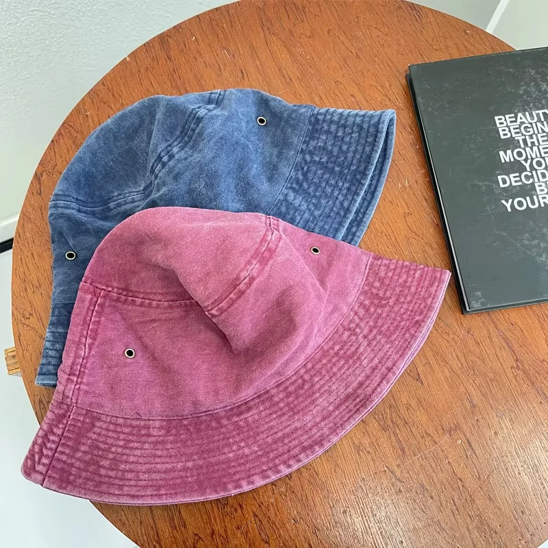 Retro washed fisherman hat for couples, fashionable vintage basin hat, breathable solid color thin design, spring and summer