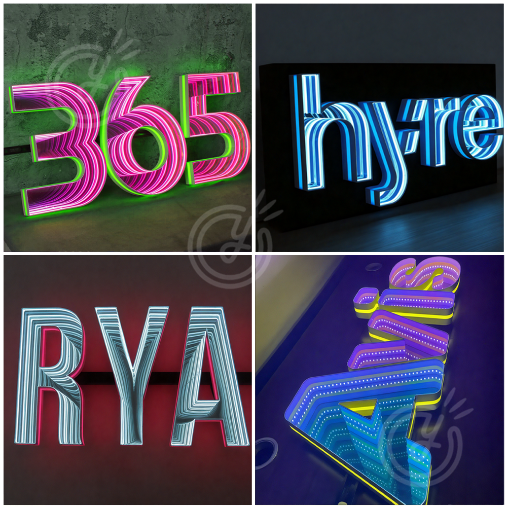 Custom Infinity Mirror Light Up Letters Indoor 3D LED Sign Reception Glowing Wall Decor for Home or Business