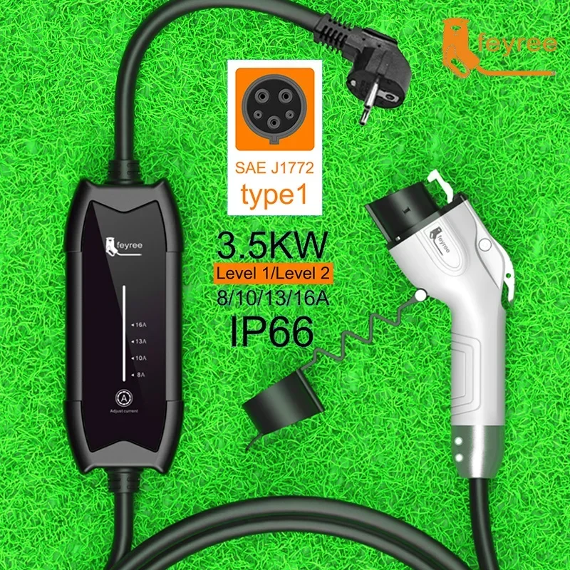 feyree EV ポータブル充電器 Type2 / GB/T プラグコネクタ 16A 1 相 3.5KW Type1 5 メートルウォールボックス充電ステーション電気自動車用