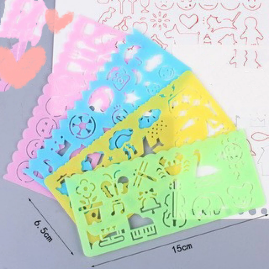 4 สีไม้บรรทัดภาพวาดแม่แบบเครื่องเขียนนักเรียนโรงเรียนประถมศึกษาอุปกรณ์การเรียนรู้ของขวัญของเล่นร่างเครื่องมือ