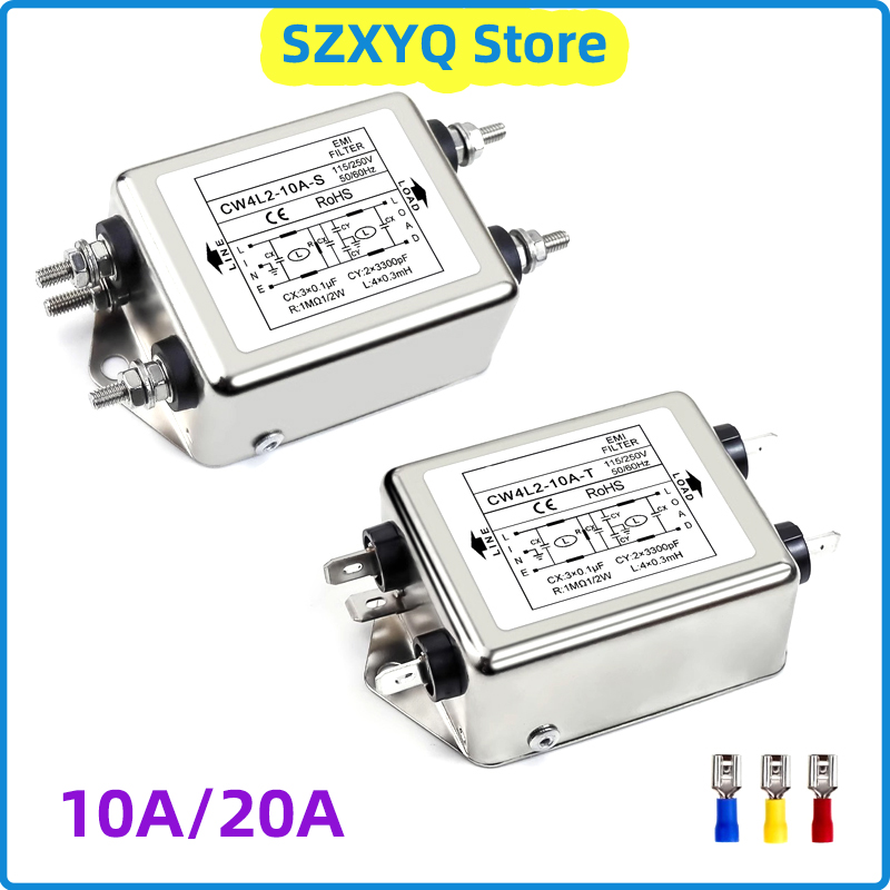 Filtro EMI de alimentación de CA monofásico CW4L2-10A-T/S CW4L2-20A-T/S para máquina de grabado láser CO2 serie T/S 115V/250V 20A 50/60HZ