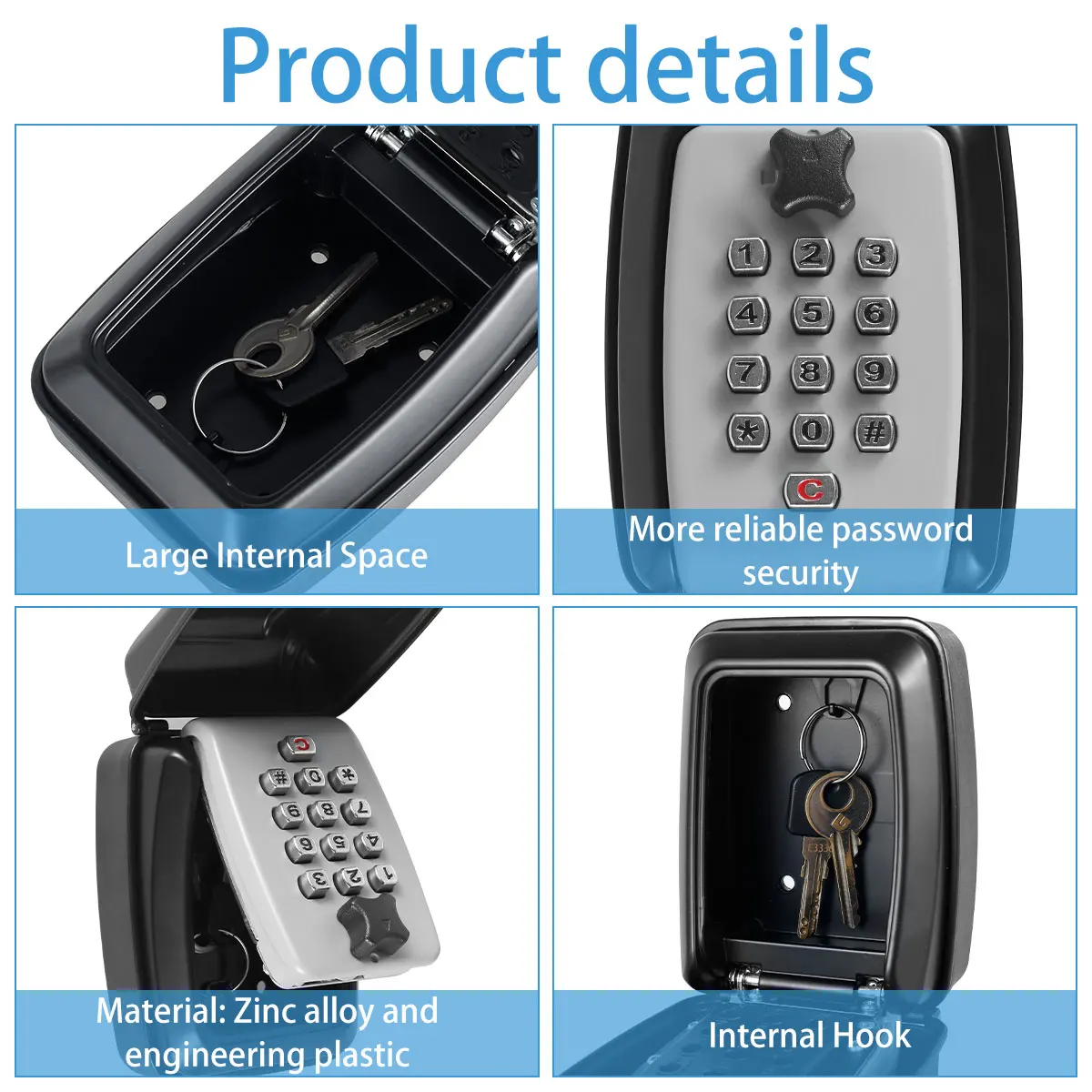 1/2Pcs Wall Mount Key Lock Safe Secret Storage Box Code Security Lock No Key Home Office Key Portable Combination Box Organizer