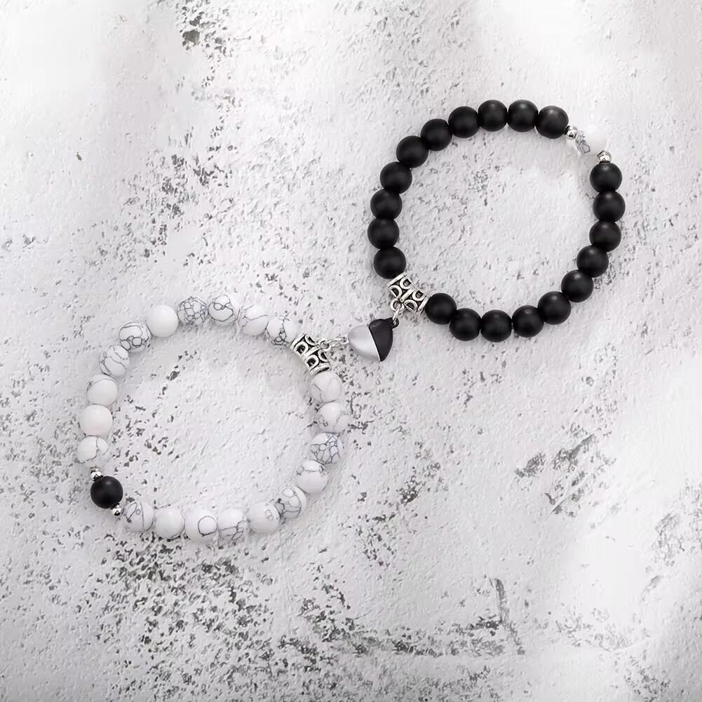 Pulseras de cuentas de piedra Natural para parejas, pulsera de atracción magnética de distancia en forma de corazón, joyería para amantes, regalos, nuevo, 2024, 2 unids/set