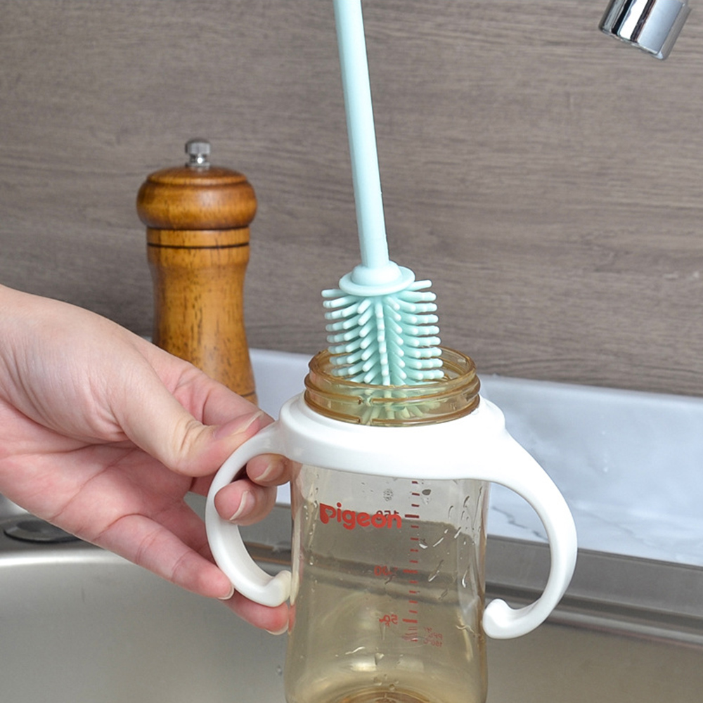 Cepillo de silicona para botella de bebé integrado, taza de agua, mango largo, cepillo de limpieza de silicona, matraz de vacío, cepillo de silicona