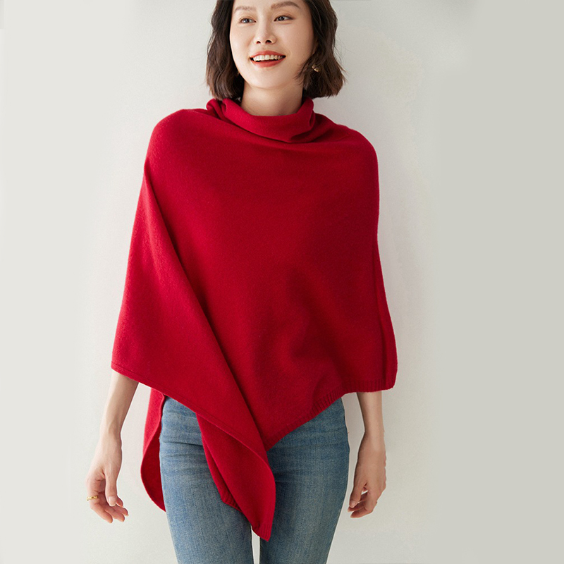 Gola alta cashmere poncho pulôver xales 100% lã de malha capa irregular moda macio quente lã manga morcego pullovers soltos