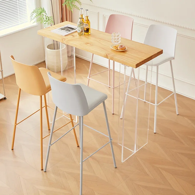 Restaurante altura banqueta de barra minimalista plástico longo creme trono cadeiras de jantar maquiagem confortável bancos de bar móveis na moda