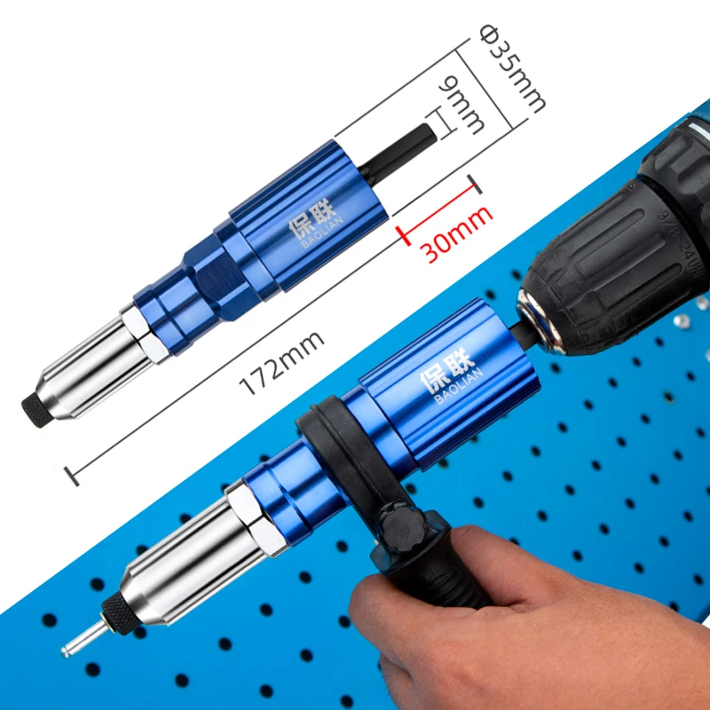 Riveter Adapter Electric Riveting Gun Adapter Rivet Insert Nut Pull Riveting Head Drills 2.4mm 3.2mm 4.0mm 4.8mm Cordless Tools