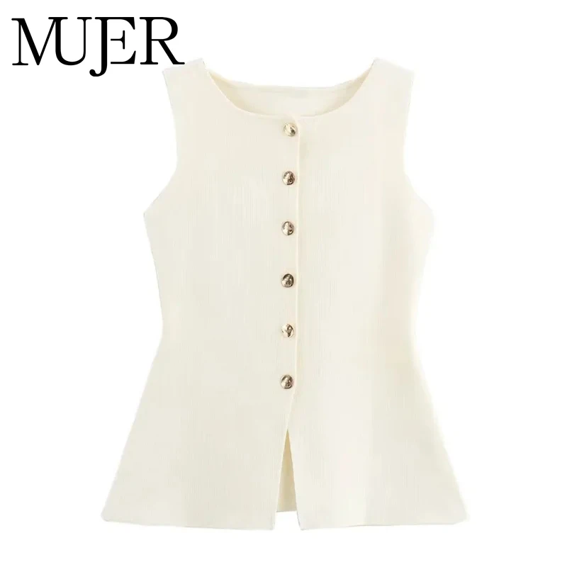 Muyer 2025 mulher colete de malha superior feminino botão sem mangas coletes para mulheres verão malha colete sob medida elegante mulher casaco