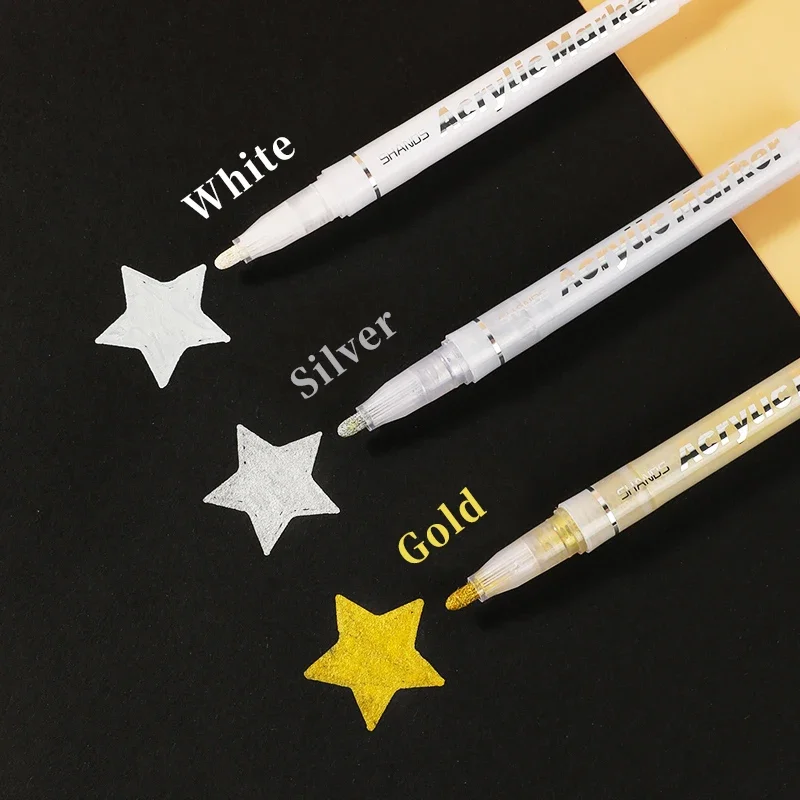 1/3 Teile/satz Hochglanz Acryl Marker Gold, Silber und Weiß Malerei Graffiti Stifte, Wasserfeste Tinte, wasserbasierte Acryl Marker