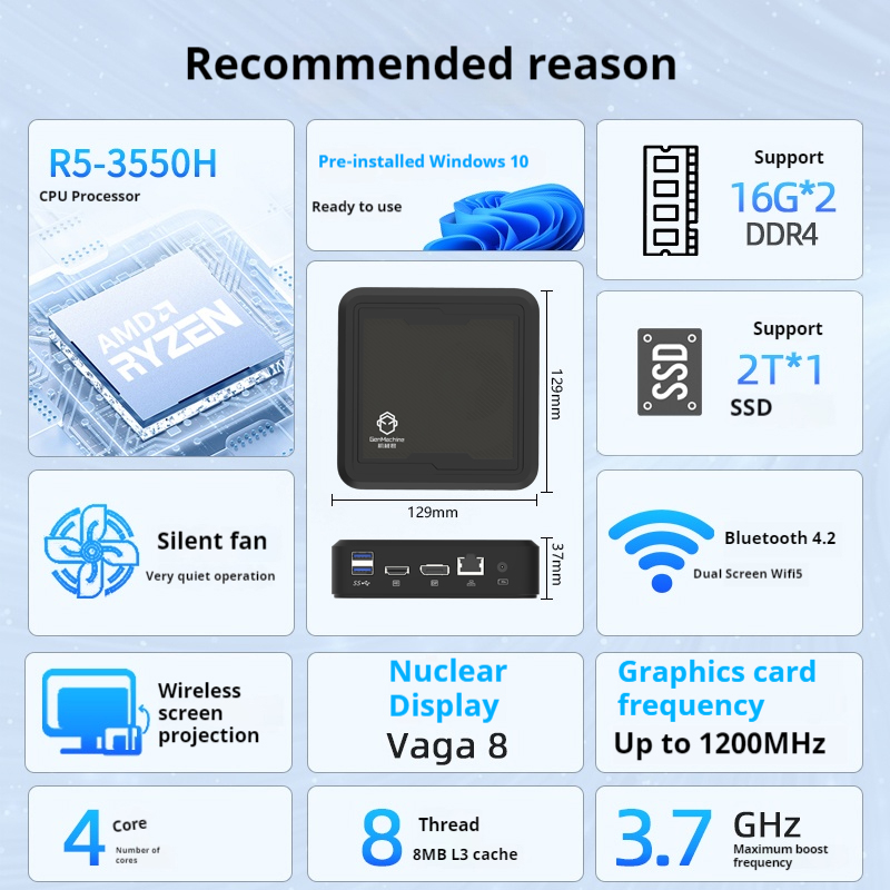 Genmachine คอมพิวเตอร์ขนาดเล็ก AMD Ryzen 5 3550H CPU Windows 10/11 Ren3000 3550H DDR4 8GB 256GB 16GB WIFI5 AMD NUC คอมพิวเตอร์เกม PC