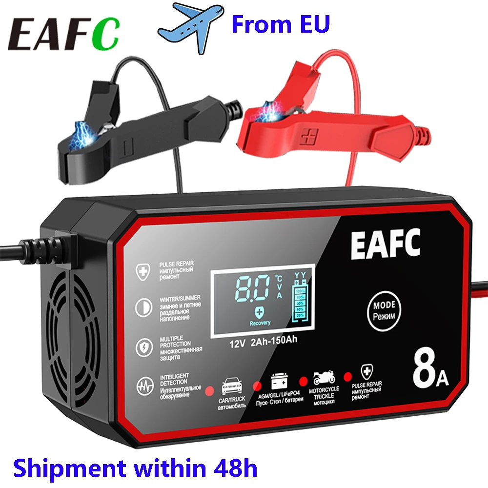 12V 8A 6A Auto Batterie Ladegerät Puls Reparatur LCD Display Smart Schnelle Ladung für Auto Motorrad Minivan SUV klassische Autos