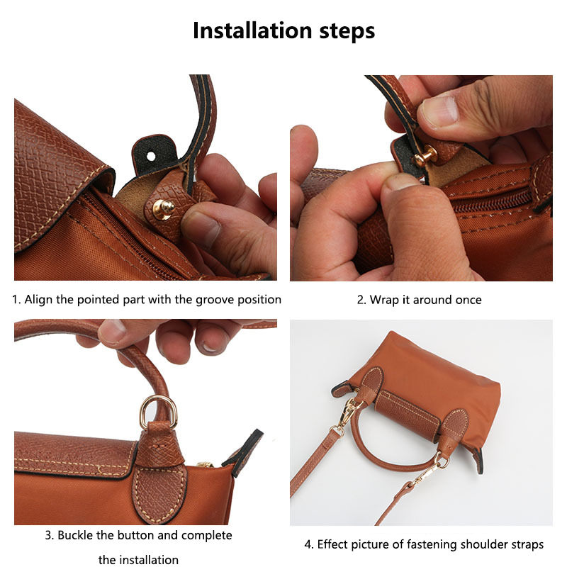 1 Juego de correas de bolso para Longchamp Mini sin perforaciones, conjunto de correas de hombro de cuero genuino, correa cruzada de transformación, accesorios para bolso