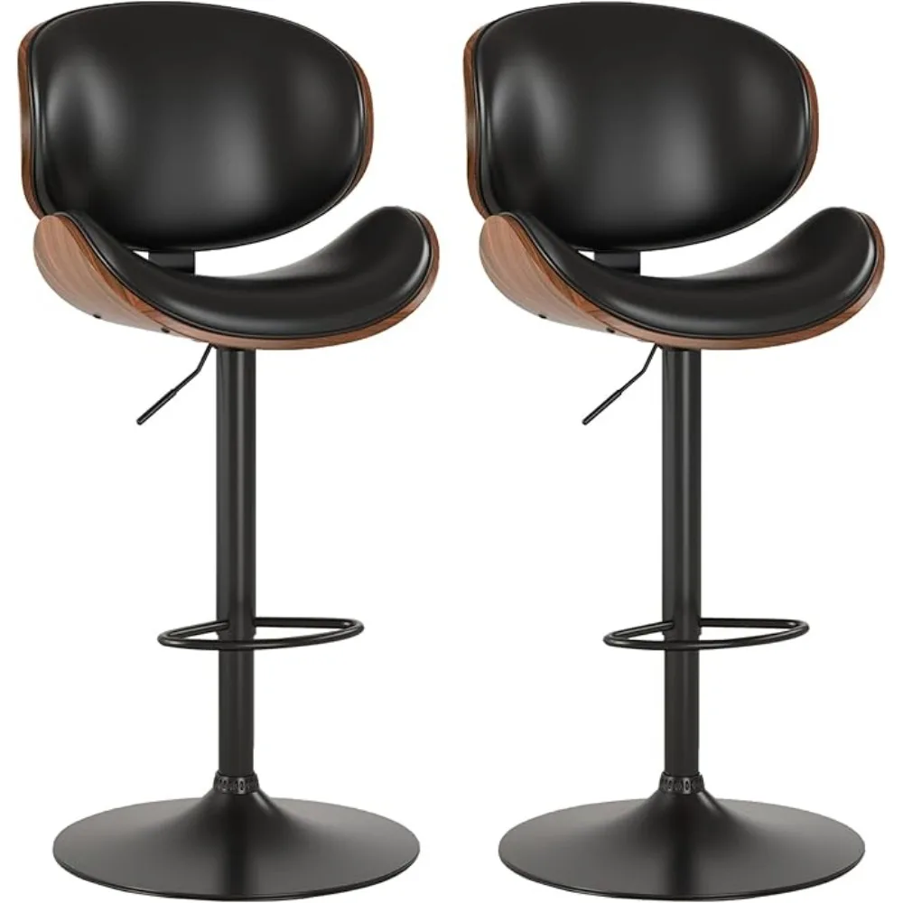 Bar Stools Set of 1 or 2, Swivel Adjustable Height Barstools, PU Leather Upholstered Bars Chair w/Footrest, Bentwood Bar Stool