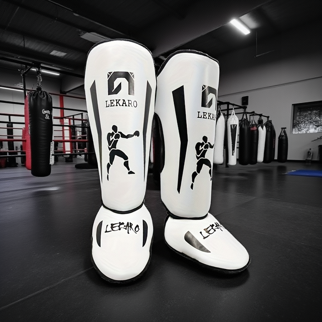 Lekaro caneleiras de combate para adultos, caneleiras de combate para competições de combate, PU Muay Thai, mangas de proteção para pernas Sanda