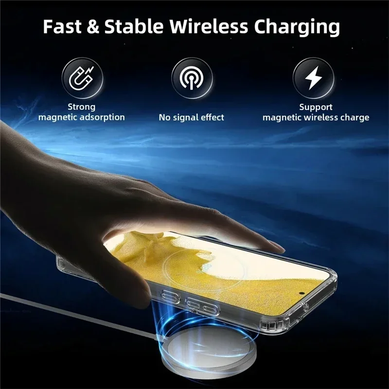 삼성 갤럭시 S25 24+ 21 FE S22 Plus S23 Ultra Plus 무선 충전 충격 방지 투명 커버 용 기존 Magsafe 마그네틱 케이스
