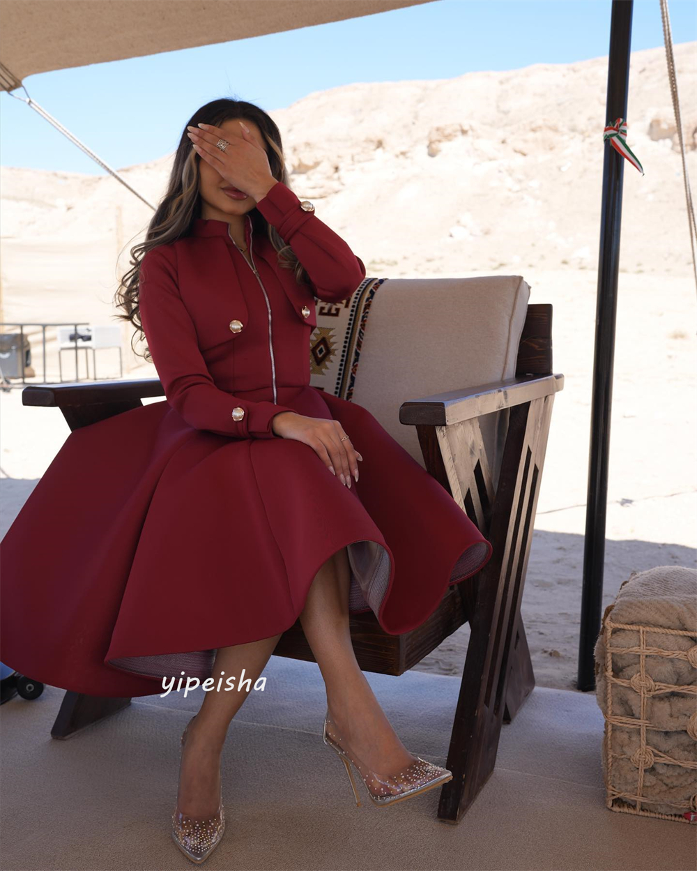 Customized Jiayigong s Pearl Draped Valentine's Day A-line High Collar Bespoke Occasion Gown Knee Length Dresses