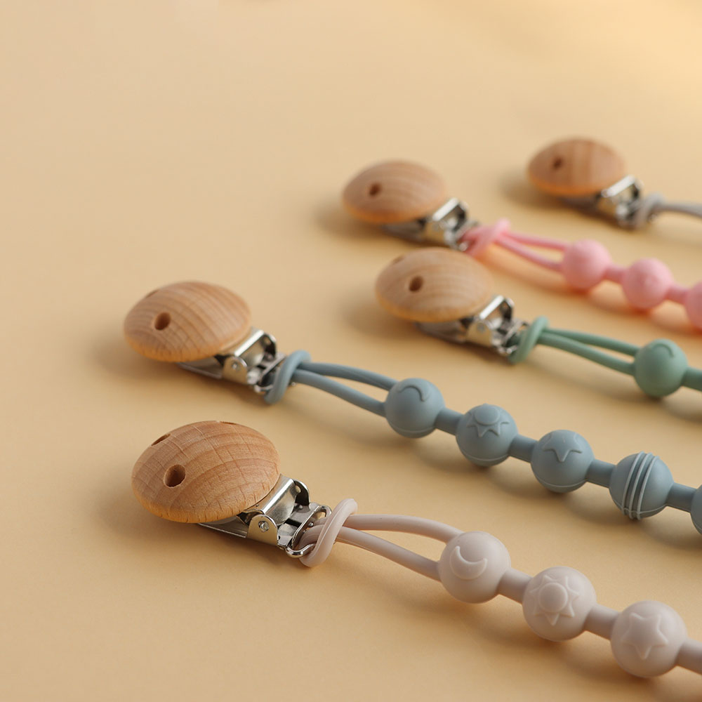 Silicone Teether Nipple holder Baby pacifier Clip chain dummy holder straps Siamese beads rope for sucking pacifiers soothing