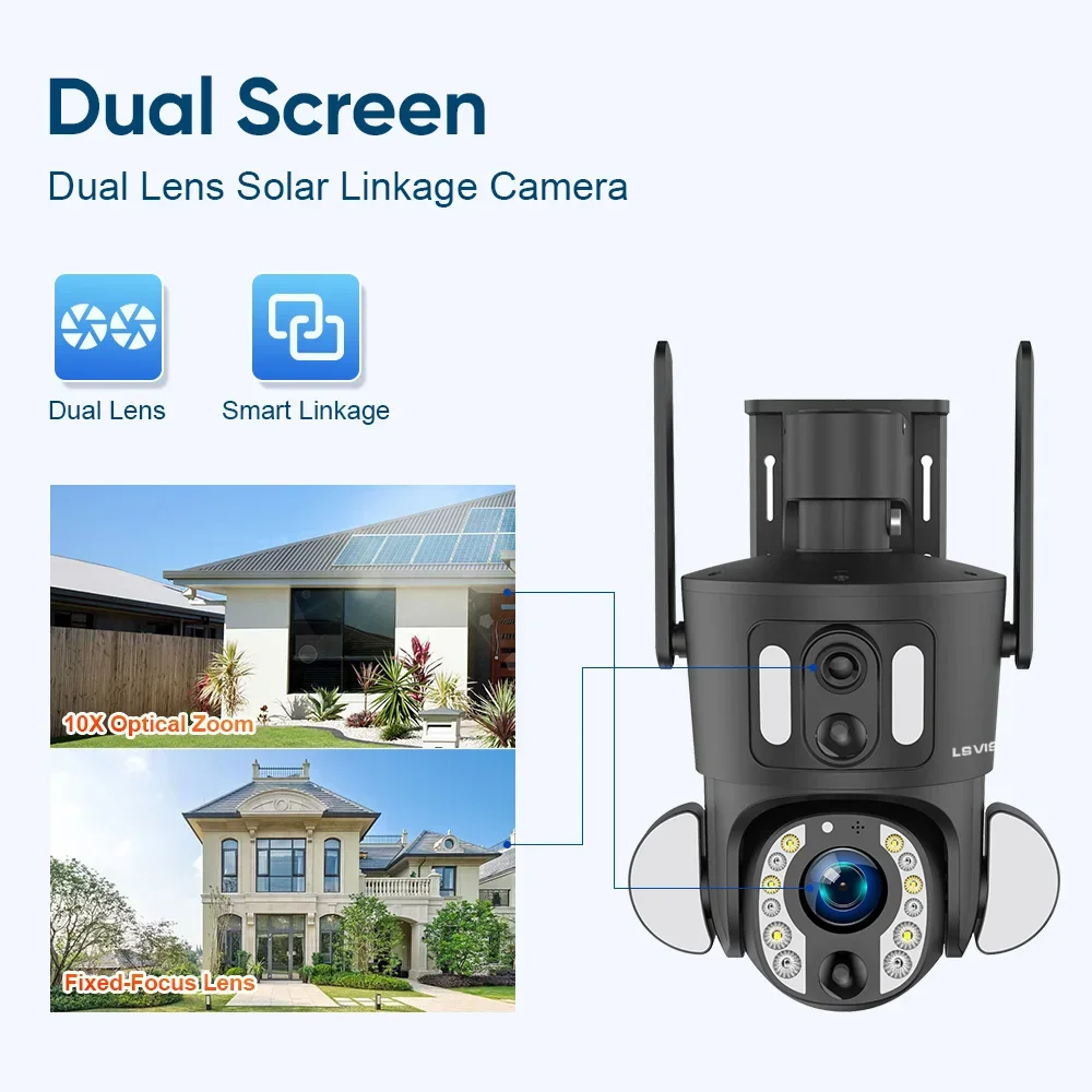 LS VISION 8MP 20X Zoom óptico pantalla Dual 4G Sim cámara Solar 4K WiFi PTZ doble PIR detección humanoide seguimiento automático cámara CCTV